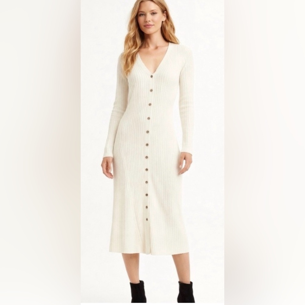 Lucky Brand Cream Long Sleeve Button Dress